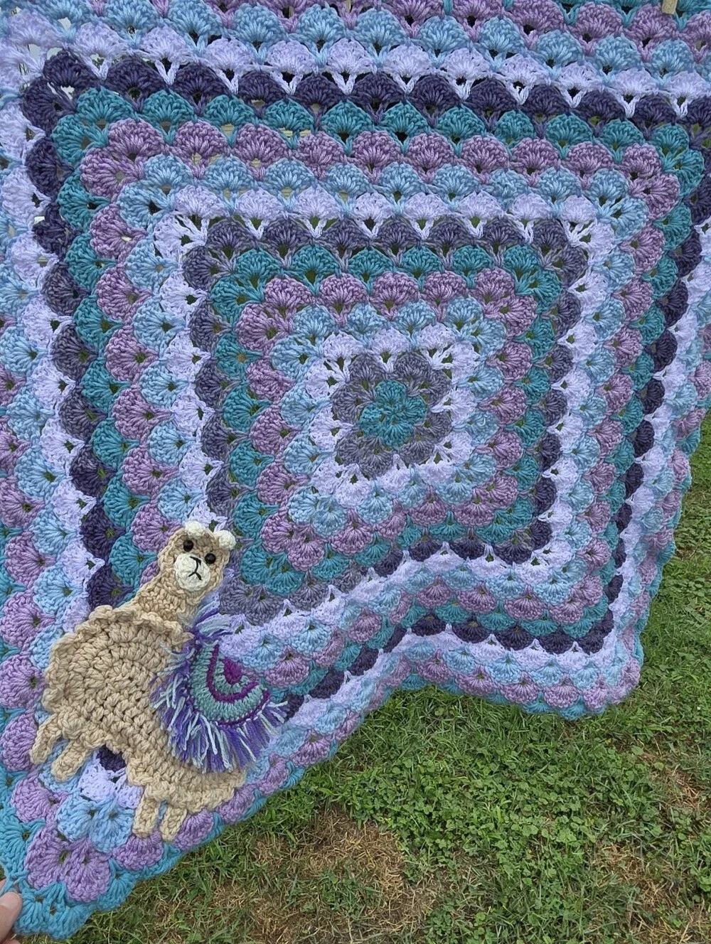 Handmade Crochet Llama Applique Baby Blanket Stroller Car Carrier Lap Afghan